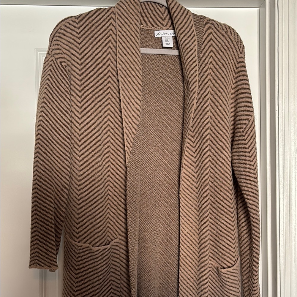 London Kaye Brown and Cream Cardigan Sweater with Duster Length - Picture 5 of 5